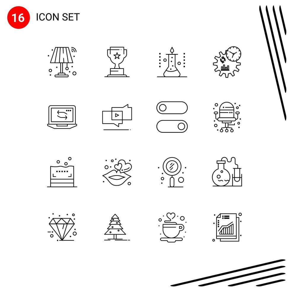 Group of 16 Modern Outlines Set for computer management laboratory engineering science lab Editable Vector Design Elements