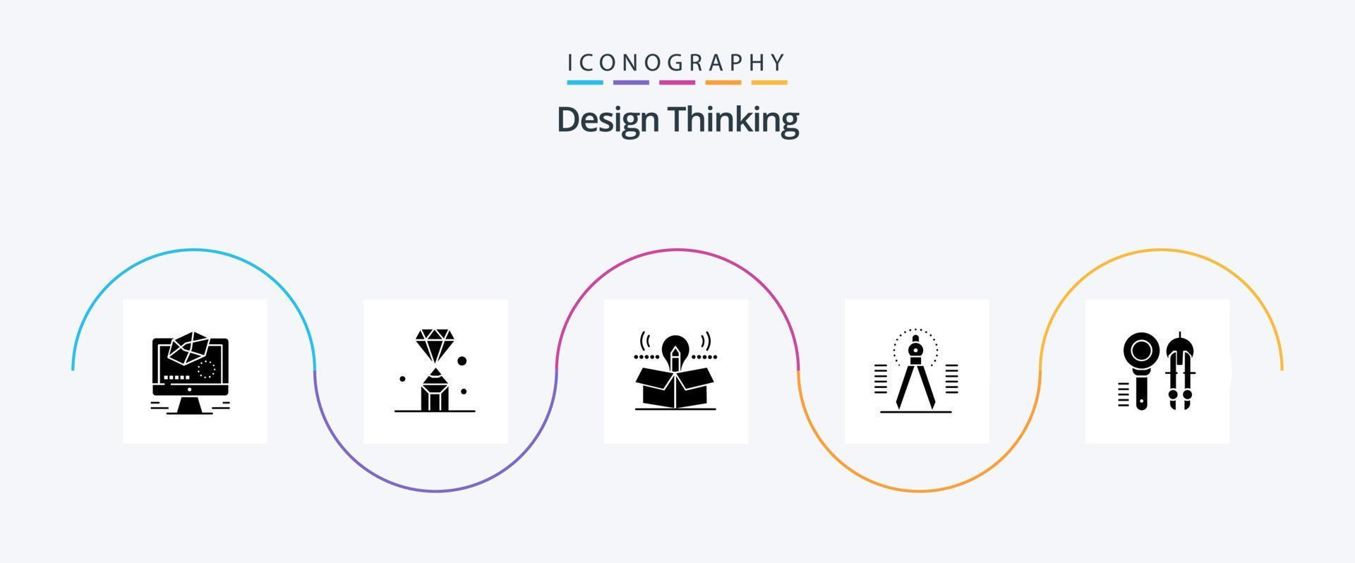 Design Thinking Glyph 5 Icon Pack Including tool. compass. value. solution. bulb vector