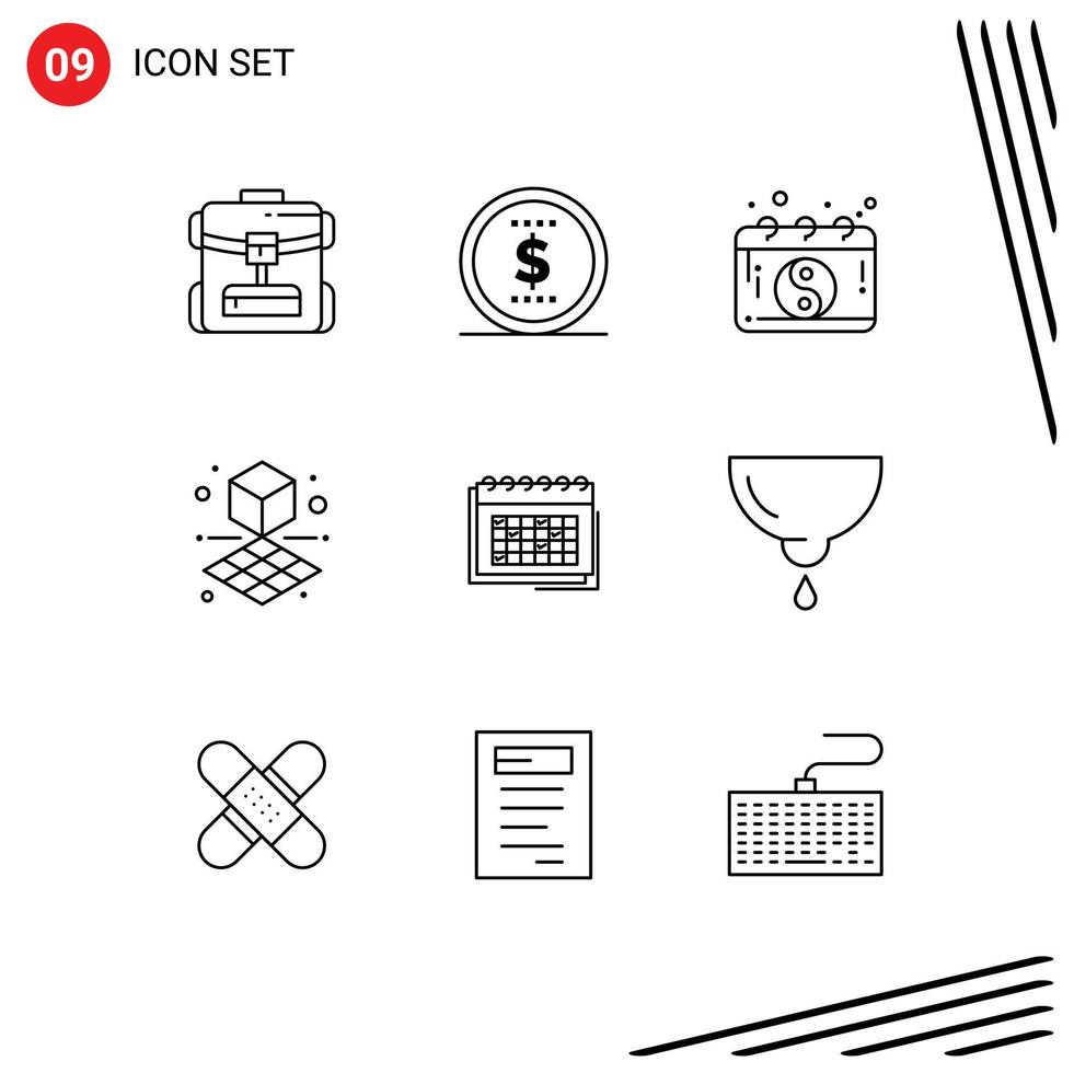 Group of 9 Outlines Signs and Symbols for event business china calendar printing Editable Vector Design Elements