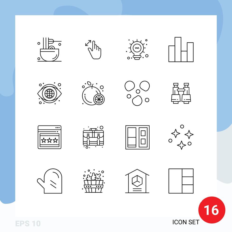 Editable Vector Line Pack of 16 Simple Outlines of stats chart magnification business bulb Editable Vector Design Elements