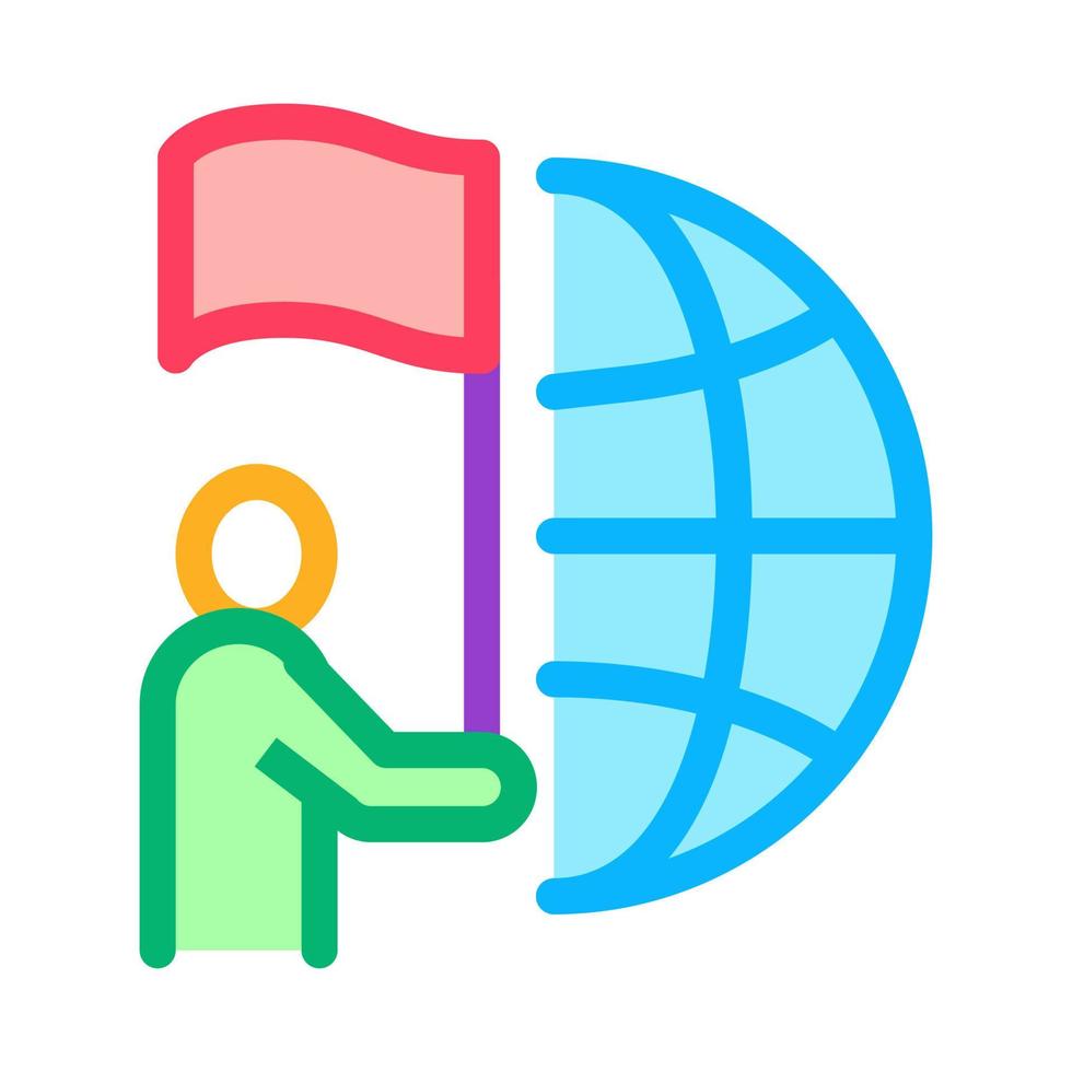 human hold flag and choice place on earth icon vector outline illustration