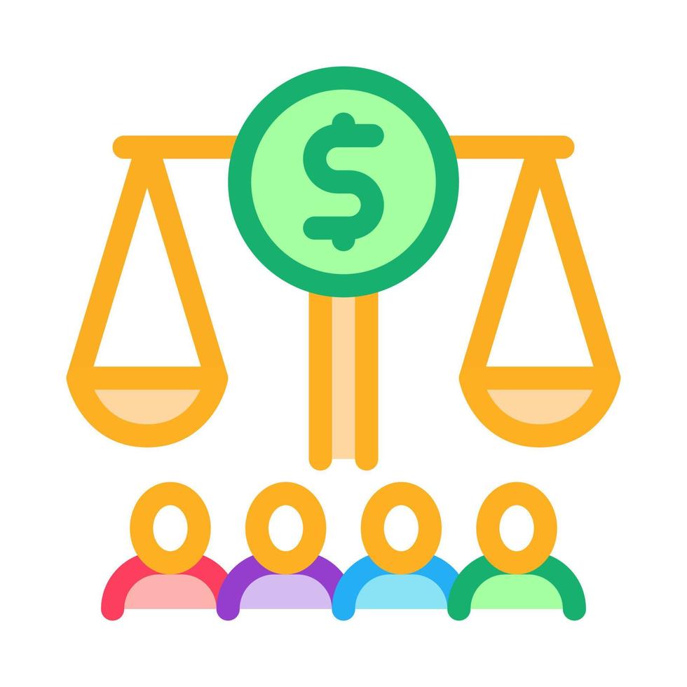 scales with money nd businesspeople icon vector outline illustration