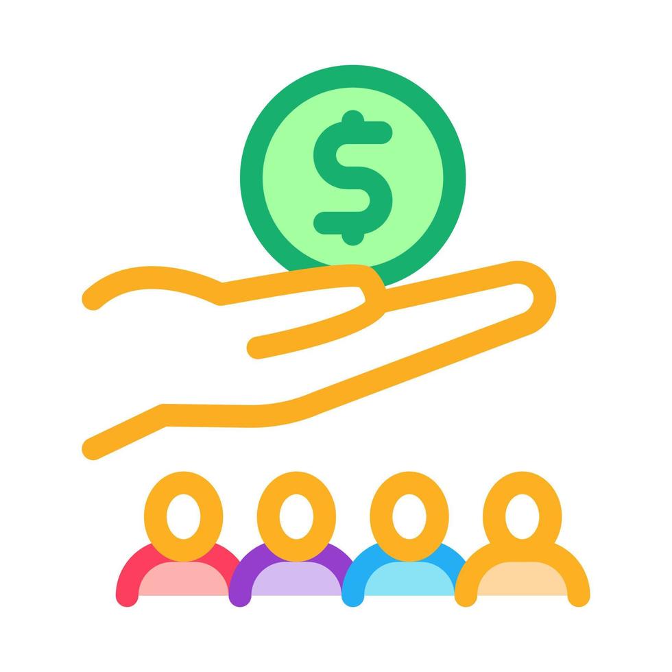 hand holding money above human icon vector outline illustration