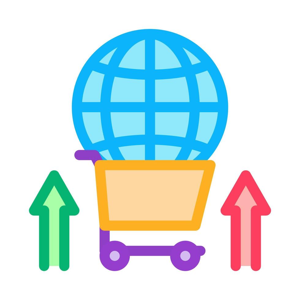 esfera de asociación de venta internacional en la ilustración de contorno de vector de icono de carrito de mercado