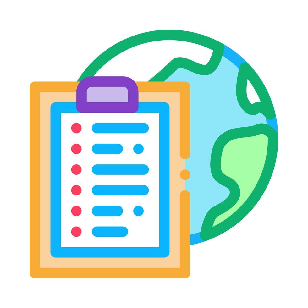 earth sphere and task paper list on clipboard icon vector outline illustration