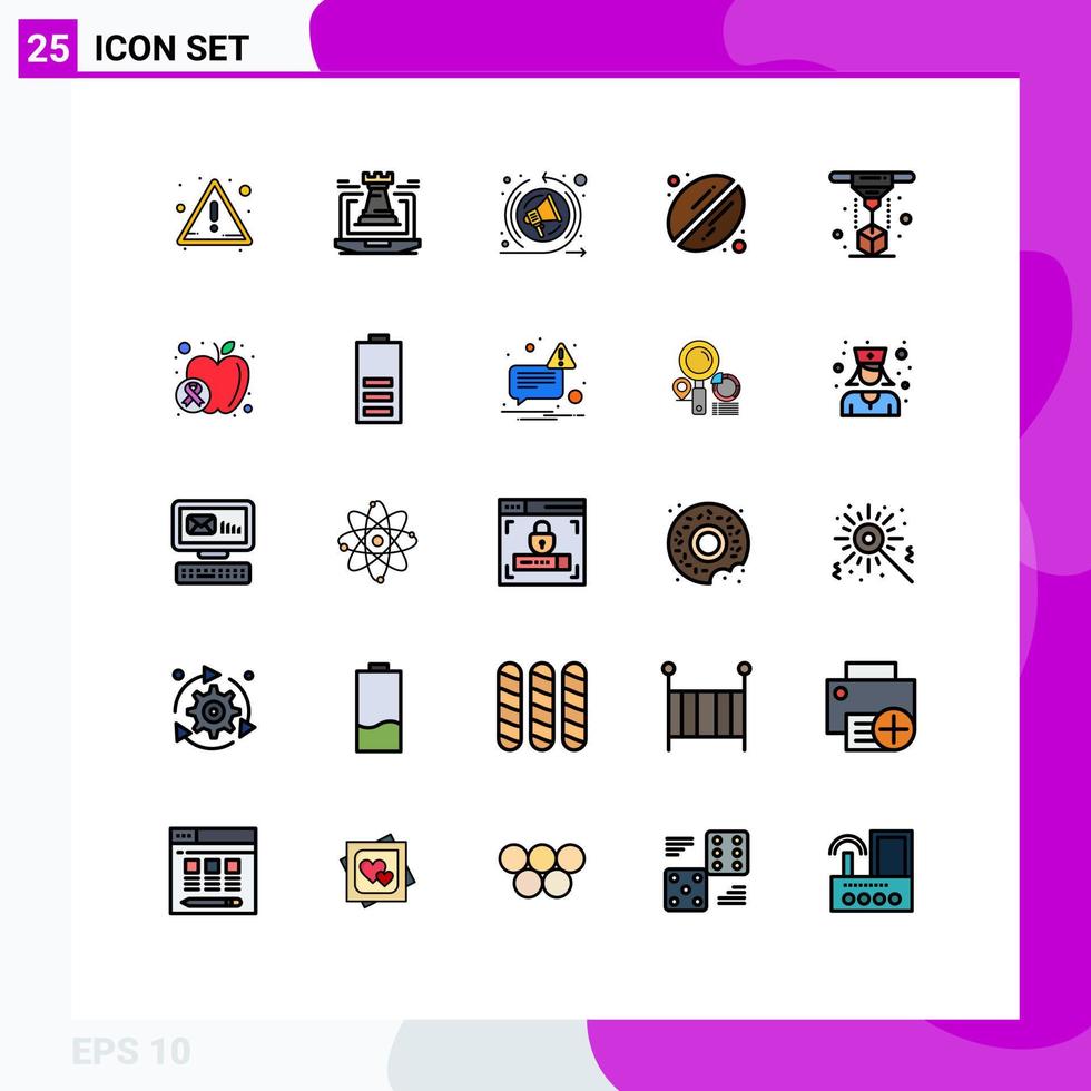 Group of 25 Filled line Flat Colors Signs and Symbols for laser printer marketing modeling coffee Editable Vector Design Elements