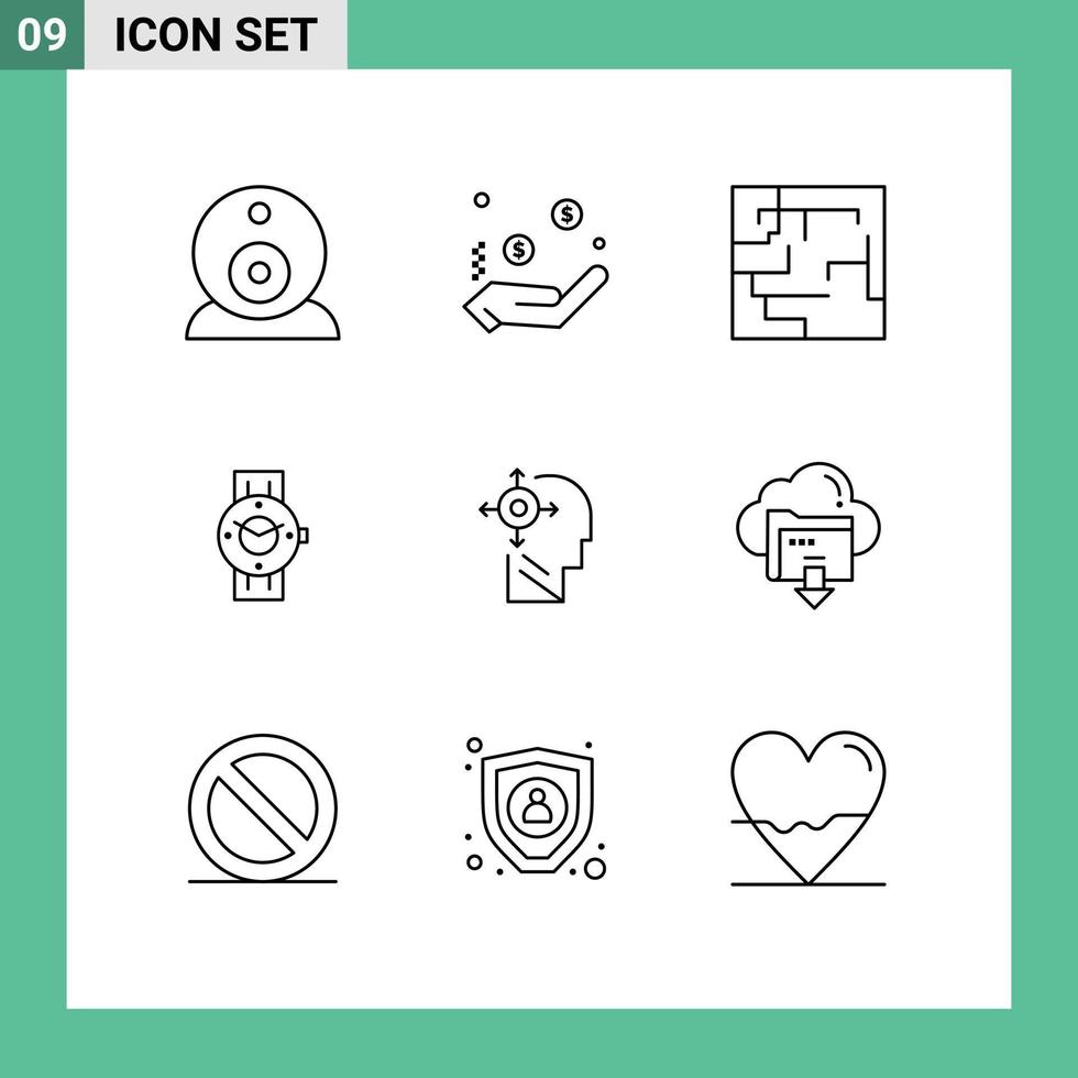 9 Universal Outlines Set for Web and Mobile Applications yourself mind map android time Editable Vector Design Elements