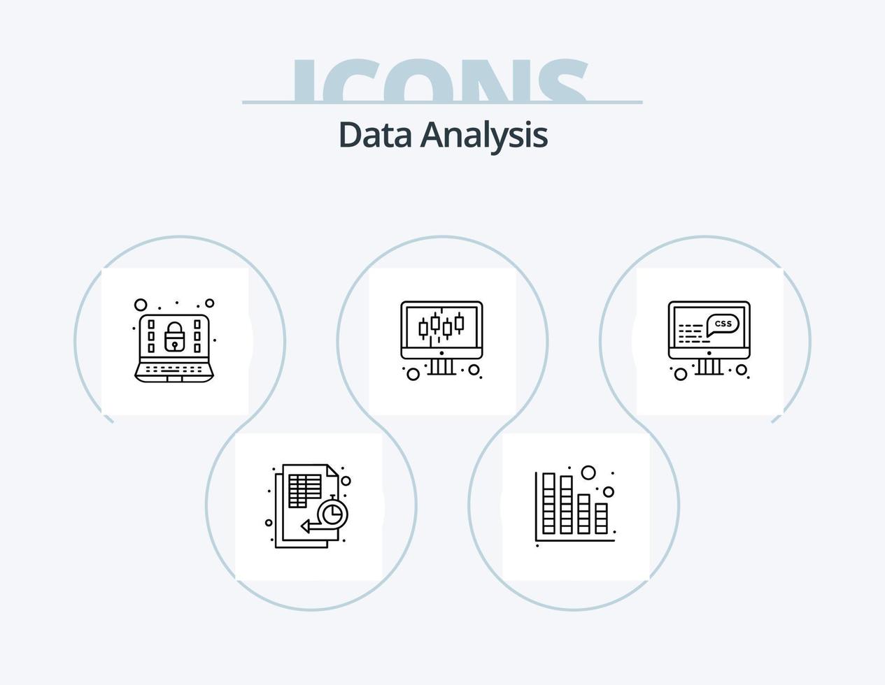 paquete de iconos de línea de análisis de datos 5 diseño de iconos. buscar. desarrollo. engranaje. datos. administración vector