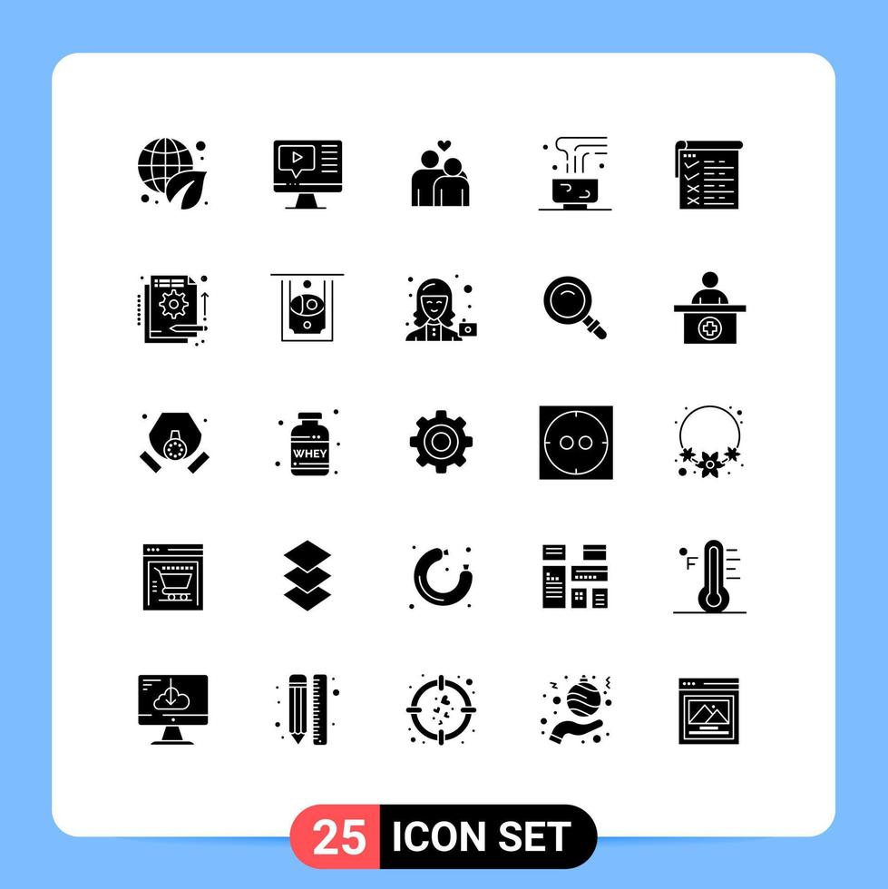 Universal Icon Symbols Group of 25 Modern Solid Glyphs of checklist hot drink couple food and restaurant coffee Editable Vector Design Elements