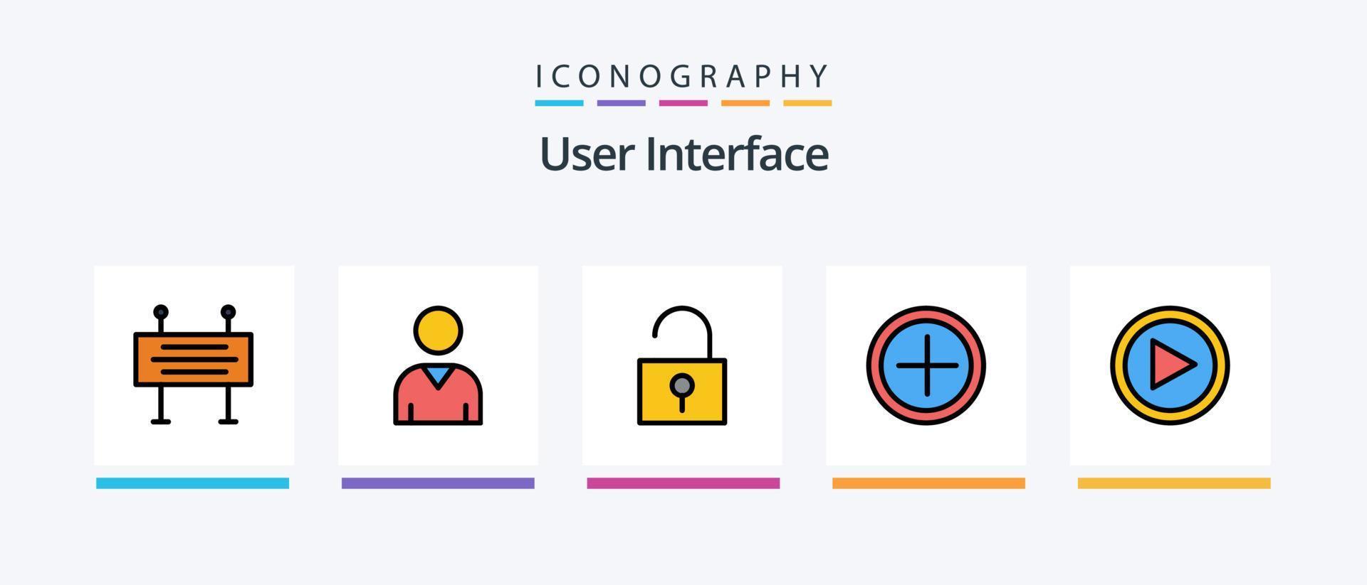 la línea de la interfaz de usuario llenó el paquete de 5 iconos, incluida la bolsa. mapa. usuario. localización. bajo la barrera de la construcción. diseño de iconos creativos vector