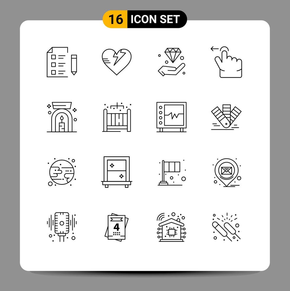 Set of 16 Modern UI Icons Symbols Signs for lamp swipe diamond gesture invest Editable Vector Design Elements