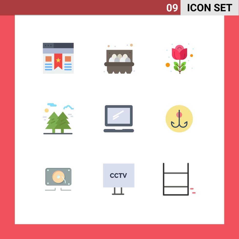 Modern Set of 9 Flat Colors and symbols such as monitor park flower hiking tree Editable Vector Design Elements