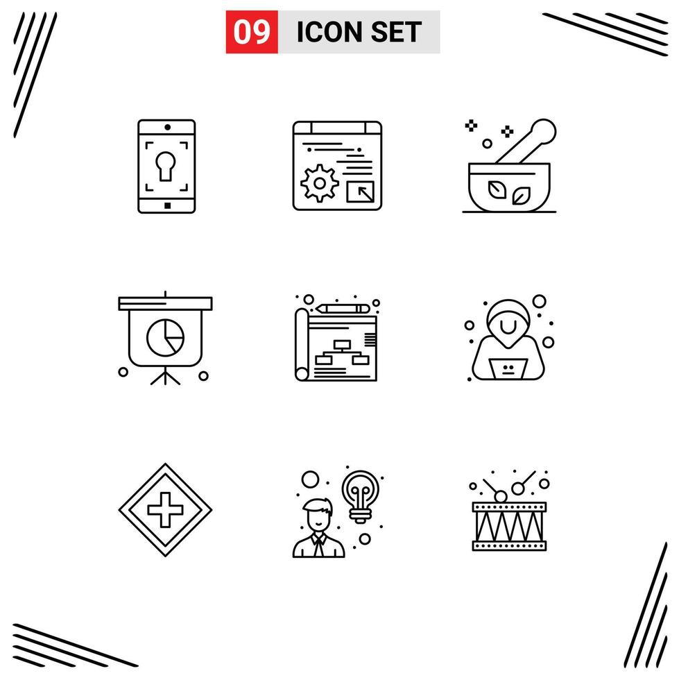 Universal Icon Symbols Group of 9 Modern Outlines of strategy business hospital presentation business Editable Vector Design Elements