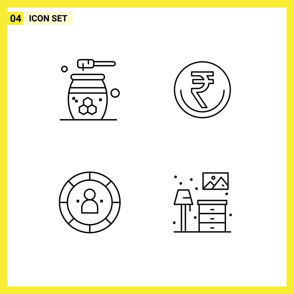 4 Creative Icons Modern Signs and Symbols of beauty inr honey currency trade Editable Vector Design Elements