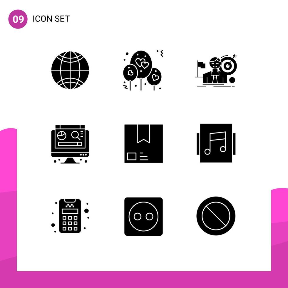 9 Universal Solid Glyph Signs Symbols of package e hit deliver digital Editable Vector Design Elements