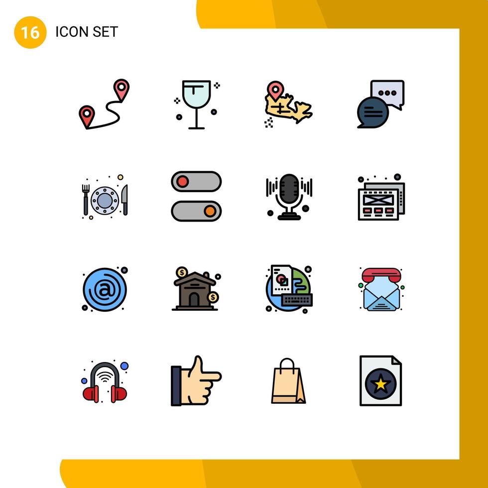 Set of 16 Modern UI Icons Symbols Signs for switch restaurant map hotel mail Editable Creative Vector Design Elements