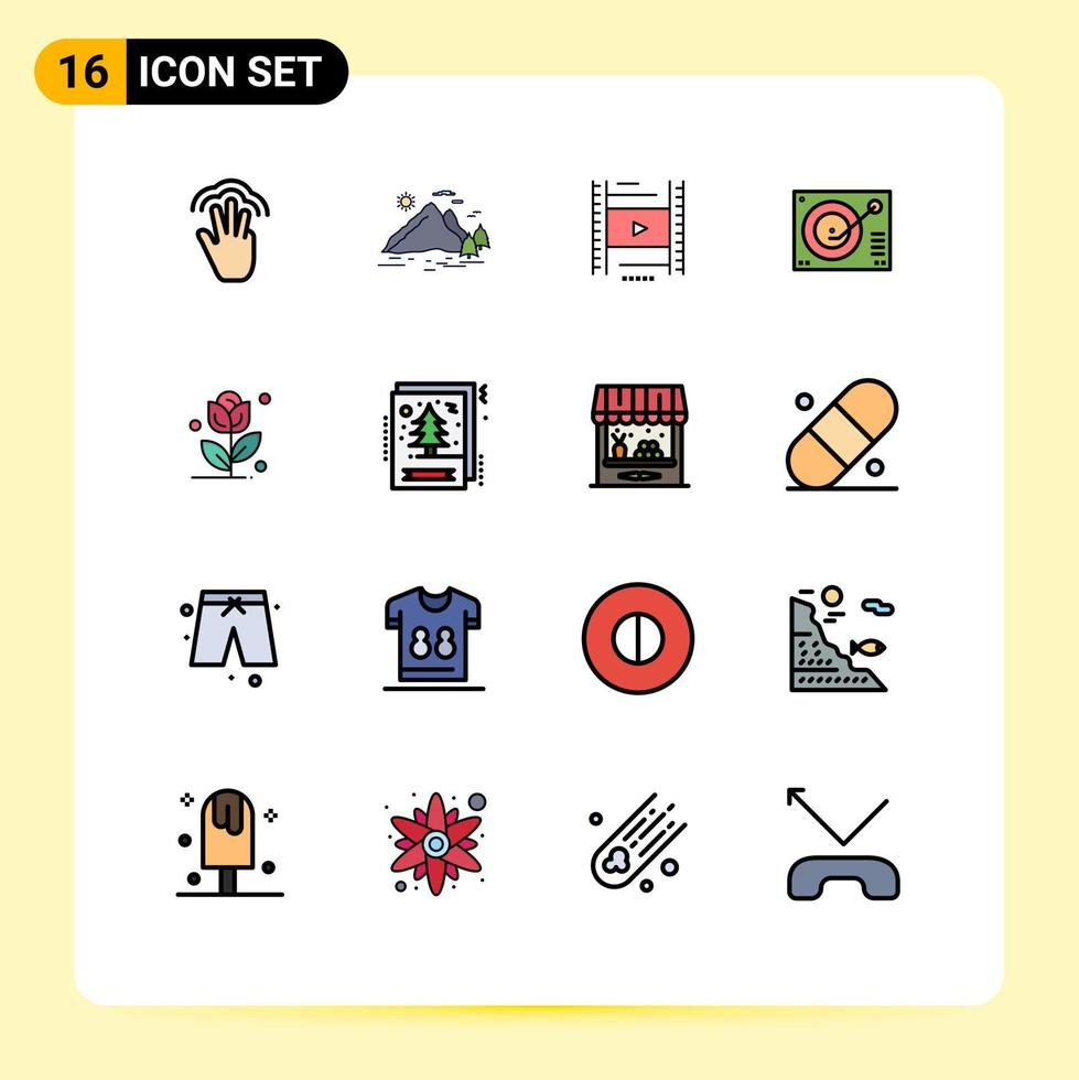 User Interface Pack of 16 Basic Flat Color Filled Lines of player device mountain deck filam Editable Creative Vector Design Elements