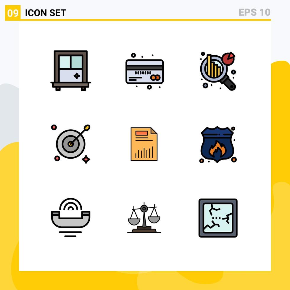 Pictogram Set of 9 Simple Filledline Flat Colors of paper finance information analysis chart document Editable Vector Design Elements