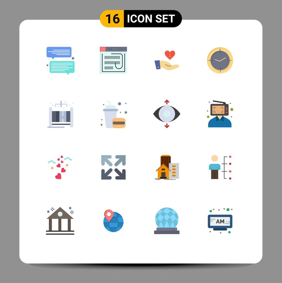 símbolo de icono universal grupo de 16 colores planos modernos de brújula tiempo web amor dando paquete editable de elementos creativos de diseño de vectores
