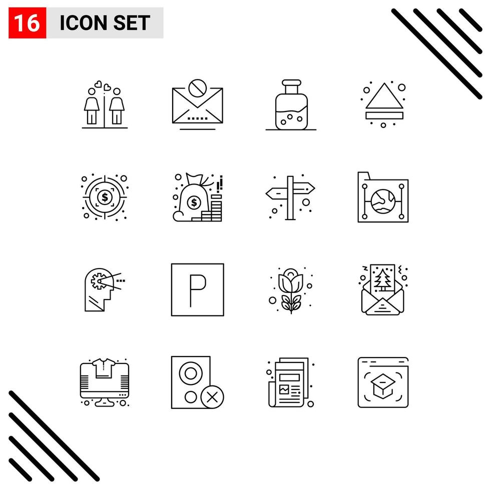 Group of 16 Modern Outlines Set for profit down lab multimedia arrow Editable Vector Design Elements