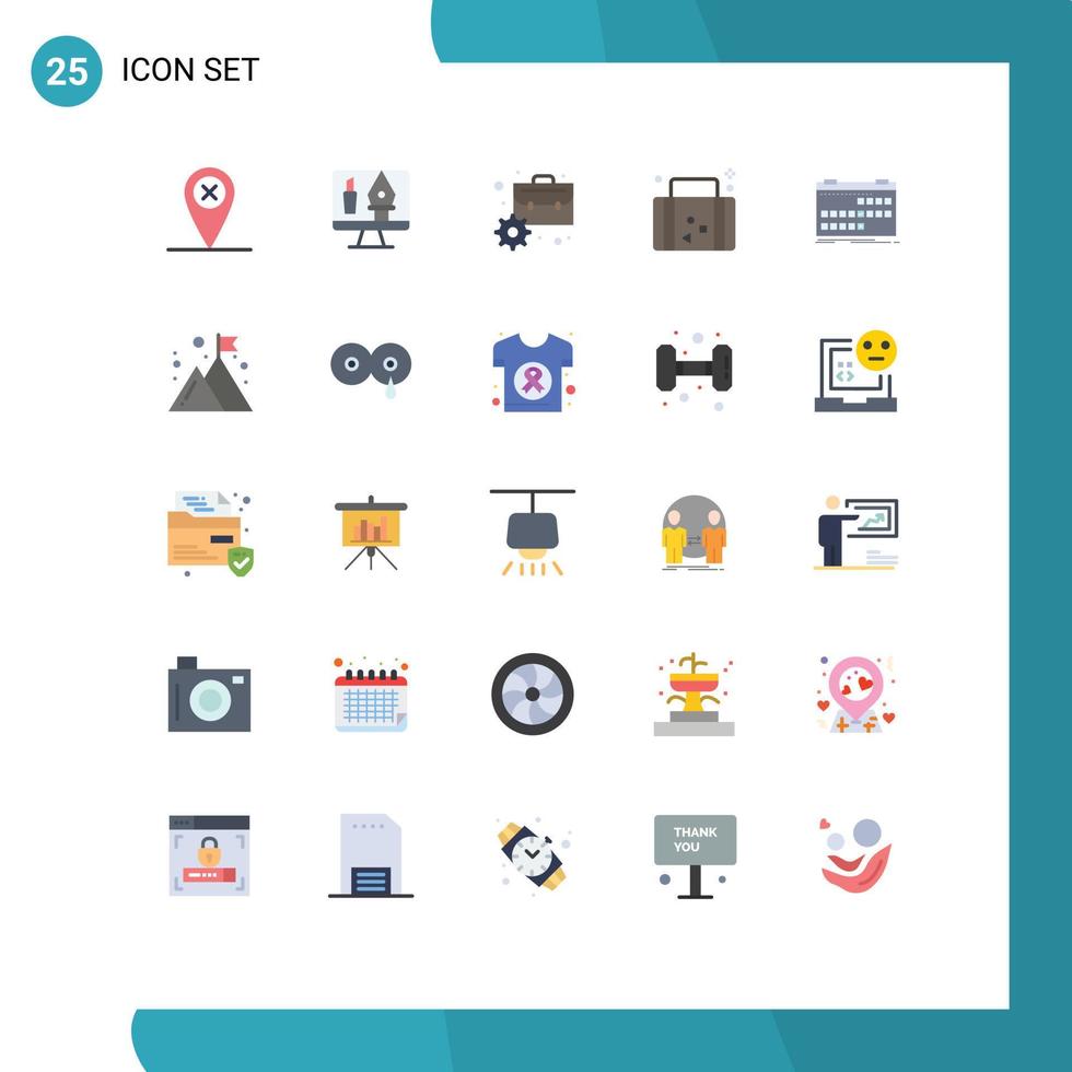 Pictogram Set of 25 Simple Flat Colors of date vacation business travel suitcase Editable Vector Design Elements