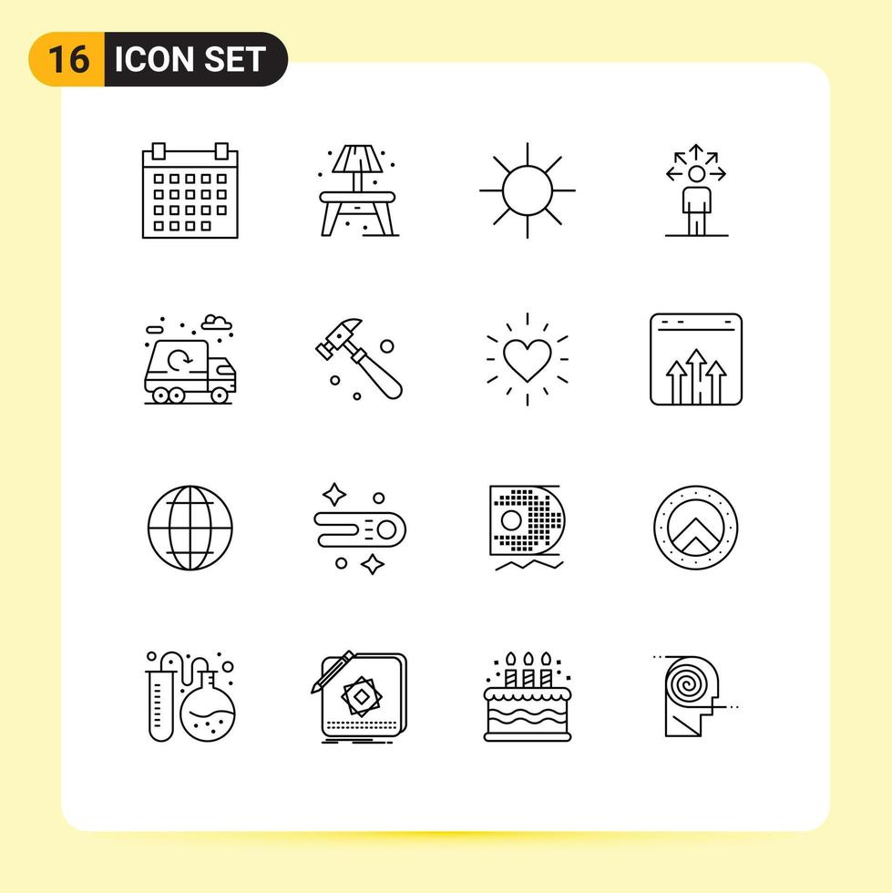 16 User Interface Outline Pack of modern Signs and Symbols of truck life logo city connection Editable Vector Design Elements