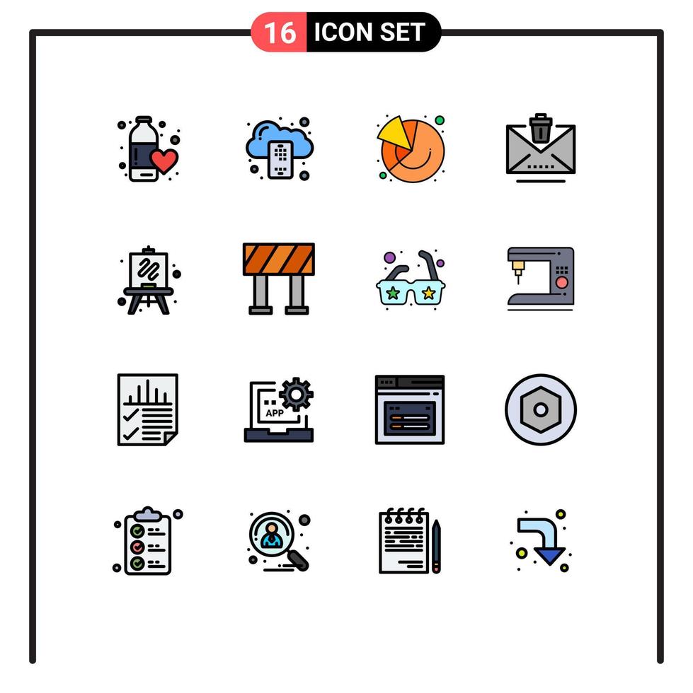 Flat Color Filled Line Pack of 16 Universal Symbols of easel erase server email marketing Editable Creative Vector Design Elements