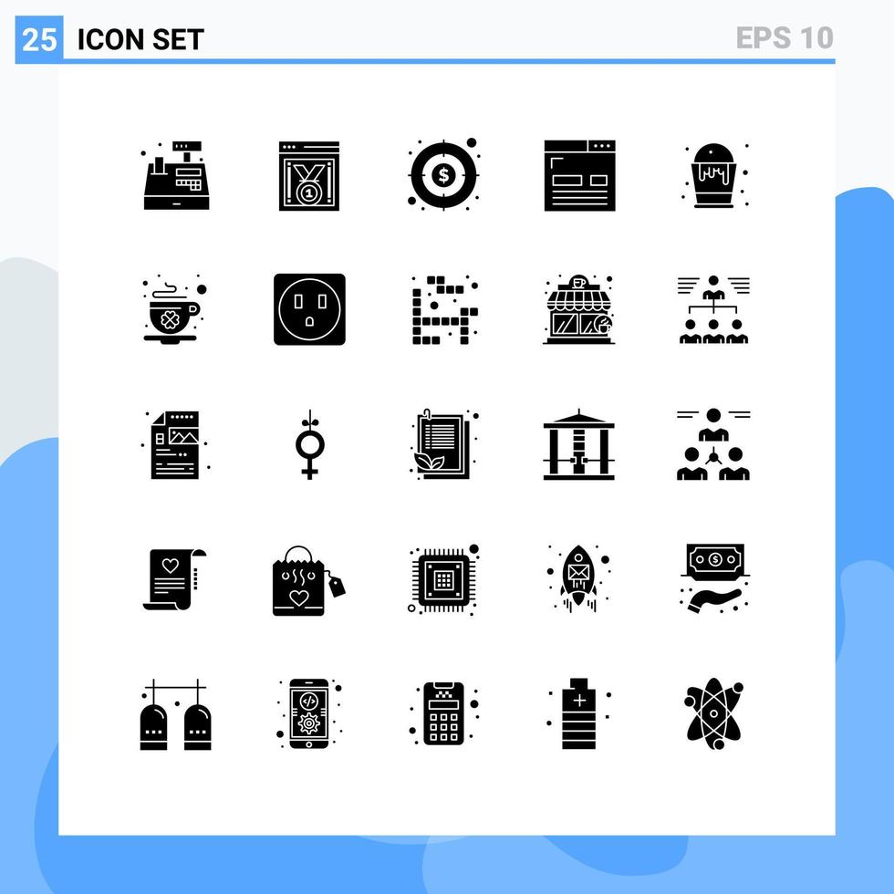 Universal Icon Symbols Group of 25 Modern Solid Glyphs of basket layout money development coding Editable Vector Design Elements
