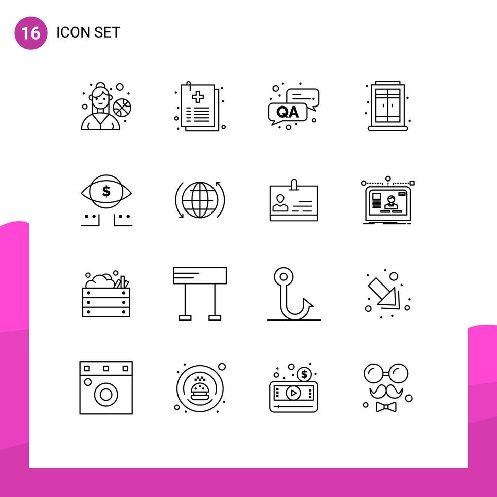 Universal Icon Symbols Group of 16 Modern Outlines of global marketing qa dollar window Editable Vector Design Elements