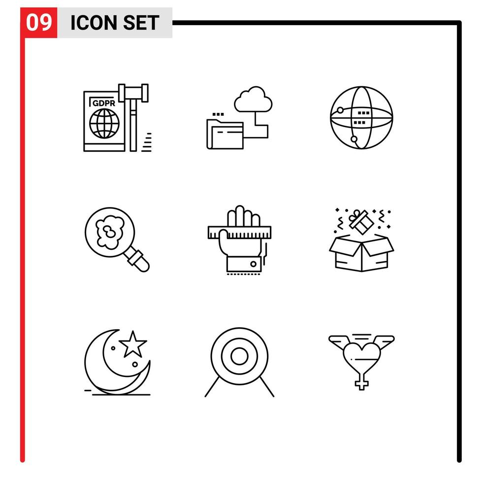 9 Thematic Vector Outlines and Editable Symbols of hand pollution file research globe Editable Vector Design Elements