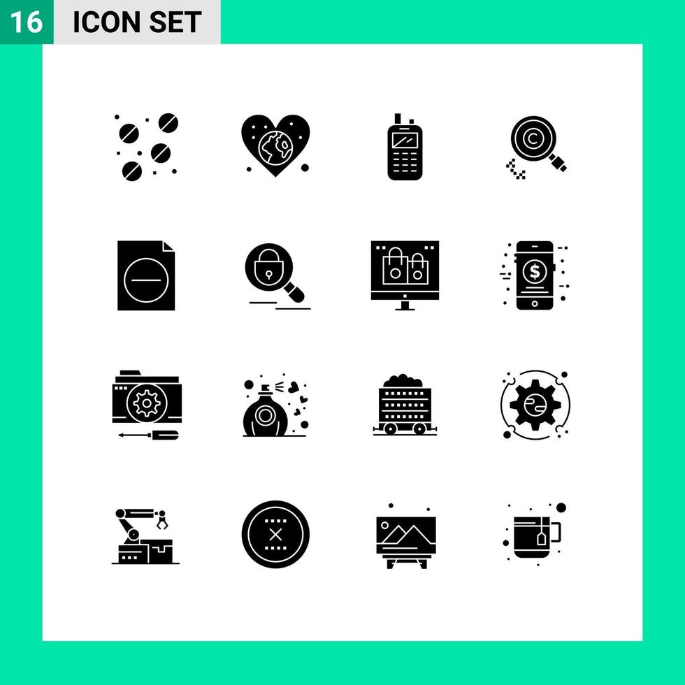 16 Thematic Vector Solid Glyphs and Editable Symbols of delete owner phone find content Editable Vector Design Elements