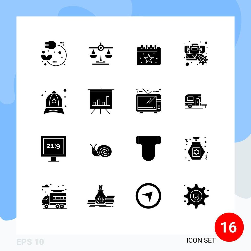 Paquete de glifos sólidos de 16 interfaces de usuario de signos y símbolos modernos de accesorios elementos de diseño de vectores editables para fiestas de cog a escala de engranajes