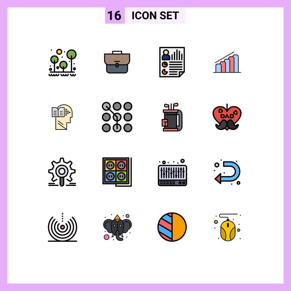 Set of 16 Modern UI Icons Symbols Signs for analysis progress workbag chart report Editable Creative Vector Design Elements