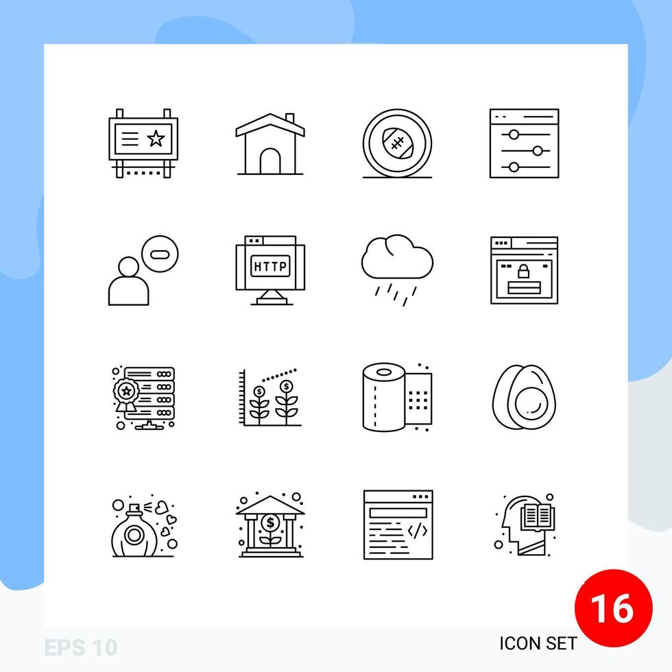 Modern Set of 16 Outlines Pictograph of user interface house communication rugby posts Editable Vector Design Elements