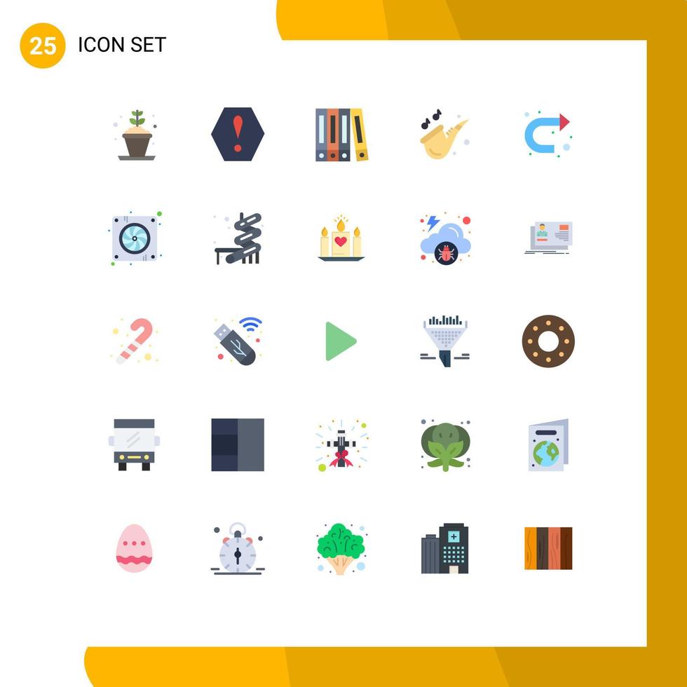 Editable Vector Line Pack of 25 Simple Flat Colors of computer u turn folder sign saxophone Editable Vector Design Elements