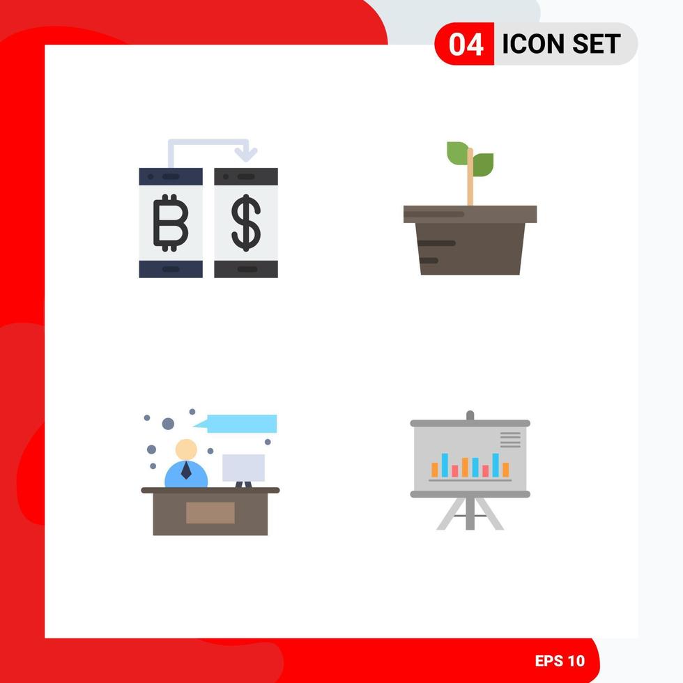 conjunto de 4 paquetes de iconos planos comerciales para la planta de transección de consultoría sin efectivo que trabaja con elementos de diseño de vectores editables