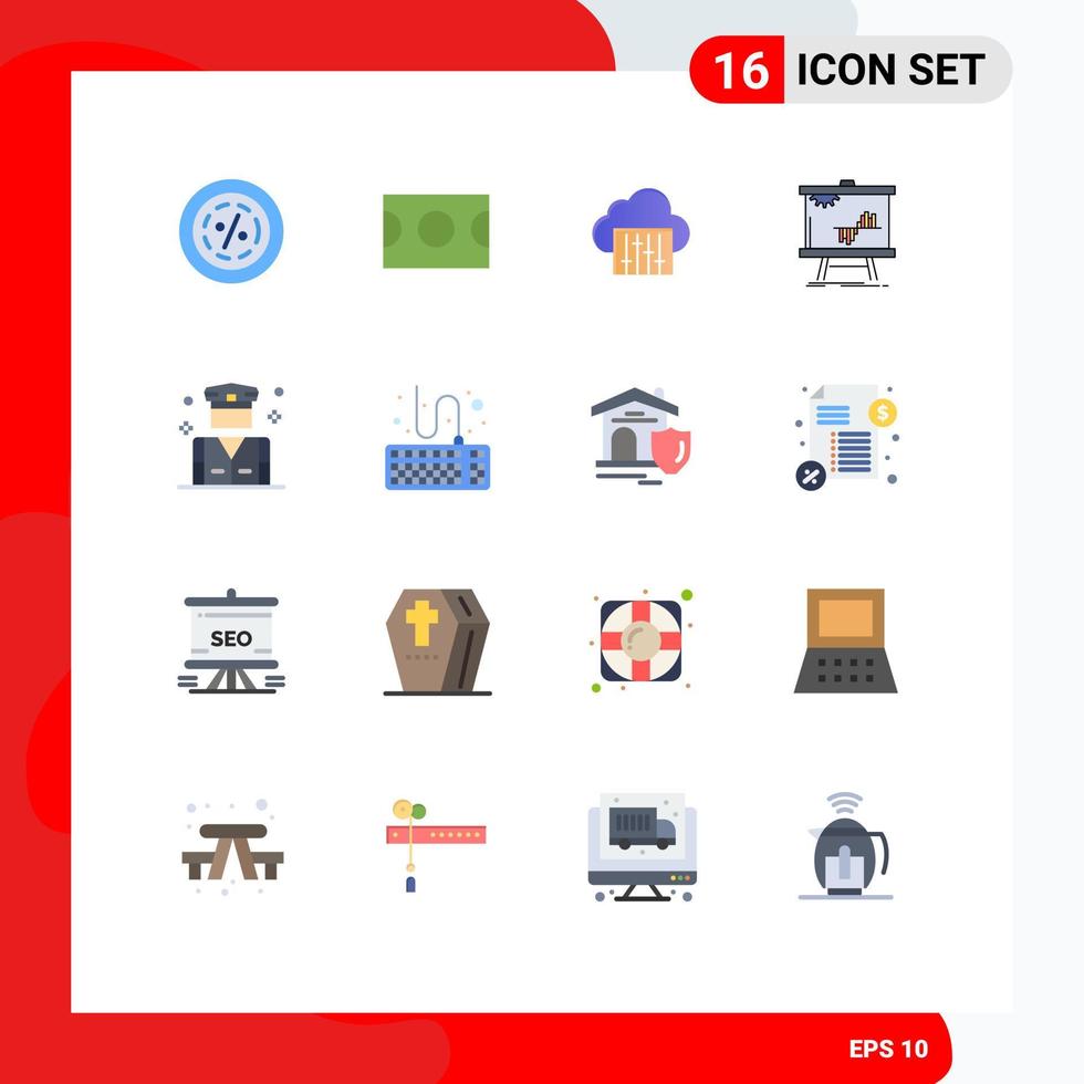 16 Universal Flat Colors Set for Web and Mobile Applications stats data sport chart audio Editable Pack of Creative Vector Design Elements