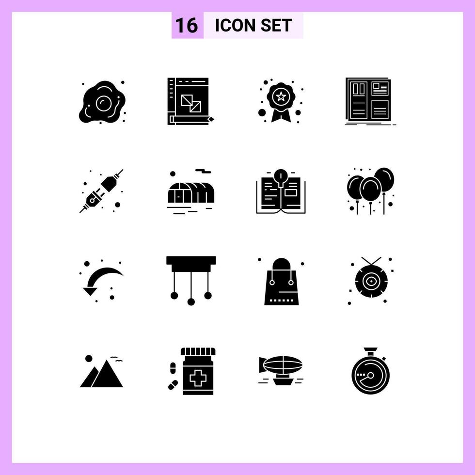 Group of 16 Solid Glyphs Signs and Symbols for layout grid panel design recognition Editable Vector Design Elements