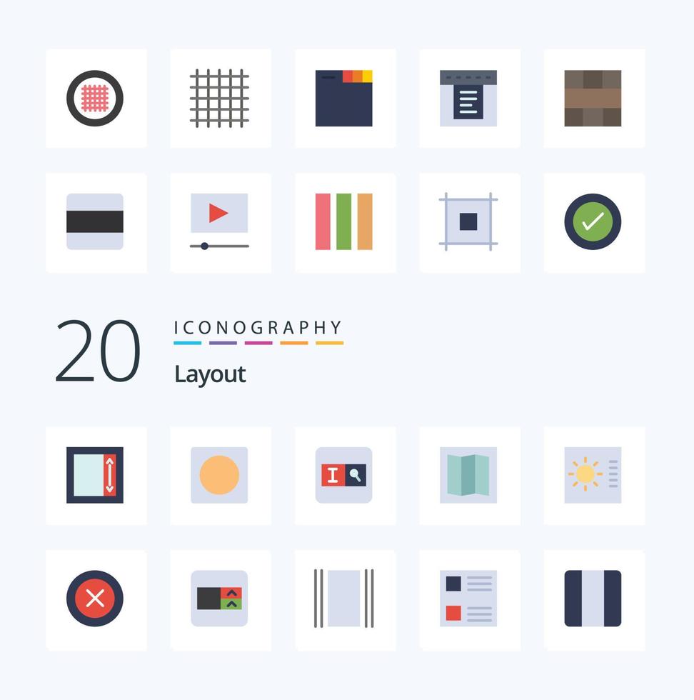 20 Layout Flat Color icon Pack like line grid search layout control vector