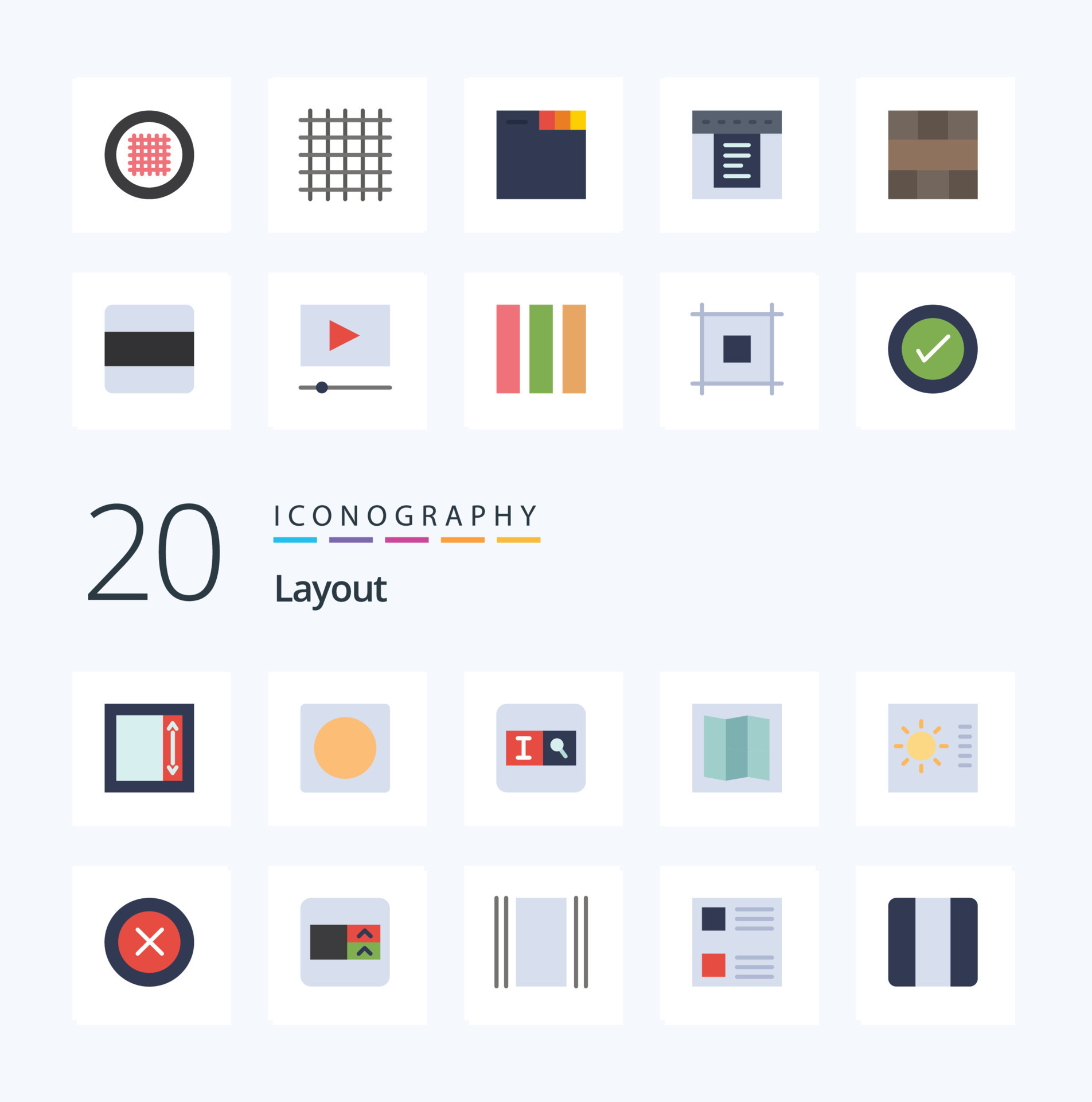 20 Layout Flat Color icon Pack like line grid search layout control ...