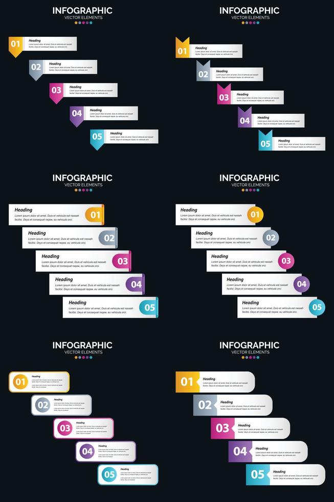 Vector 6 Infographics Pack Presentation slide template 5 Steps cycle diagrams and timelines