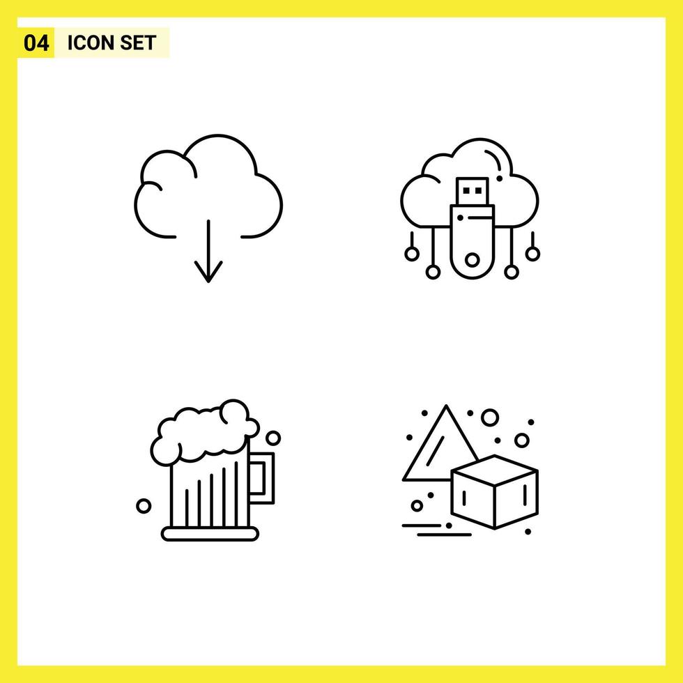 Universal Icon Symbols Group of 4 Modern Filledline Flat Colors of cloud dad usb cloud fathers day Editable Vector Design Elements