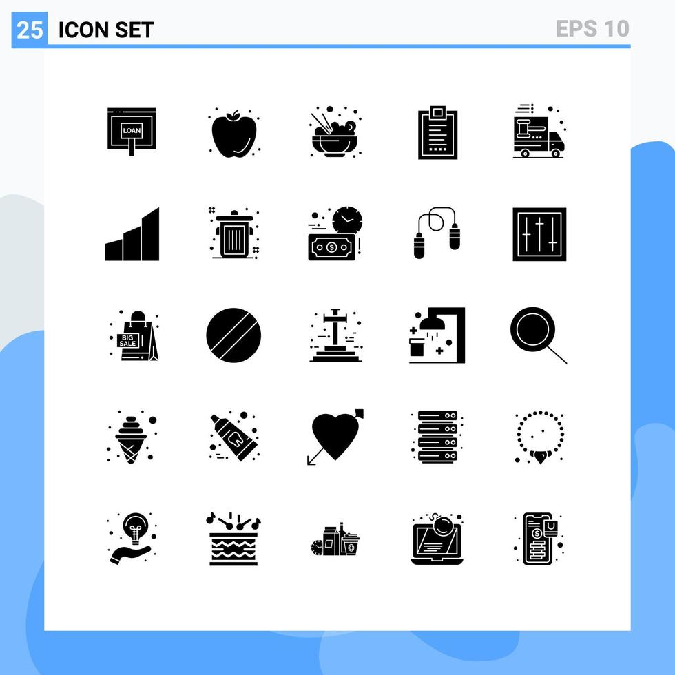 Modern Set of 25 Solid Glyphs Pictograph of truck design summer delivery coding Editable Vector Design Elements