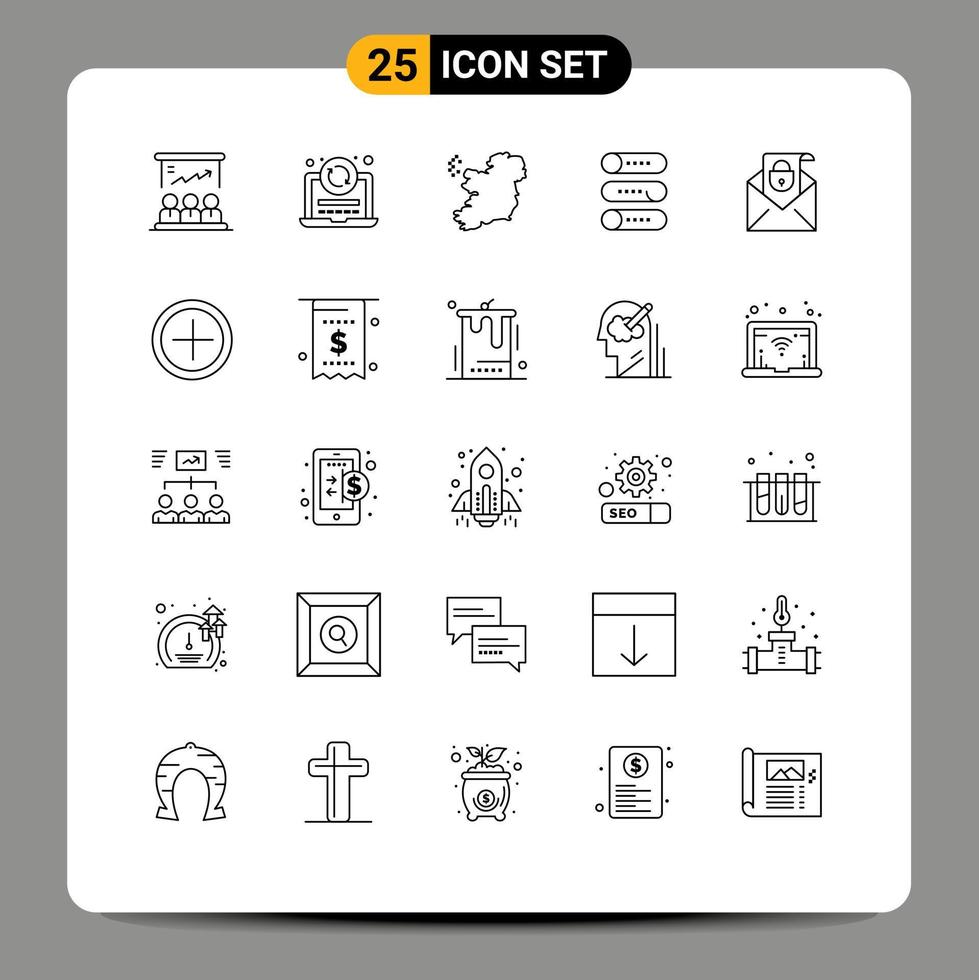 25 Universal Line Signs Symbols of email on off coding switch setting Editable Vector Design Elements