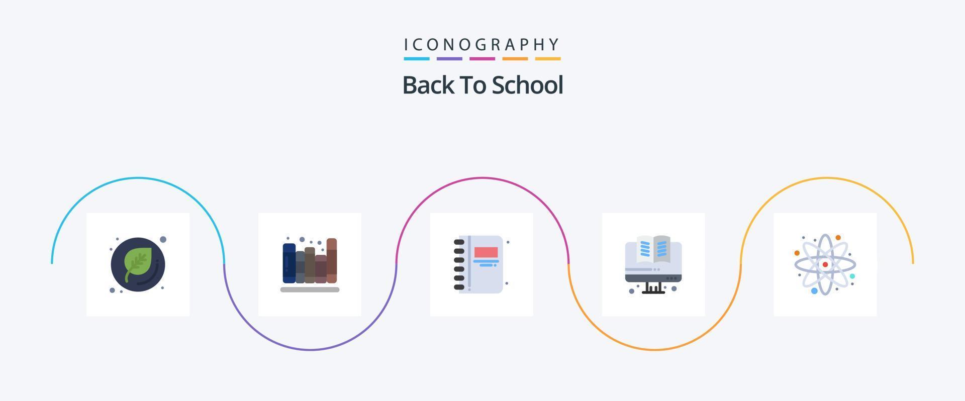 Back To School Flat 5 Icon Pack Including laboratory. back to school. bookmark. atom. education vector