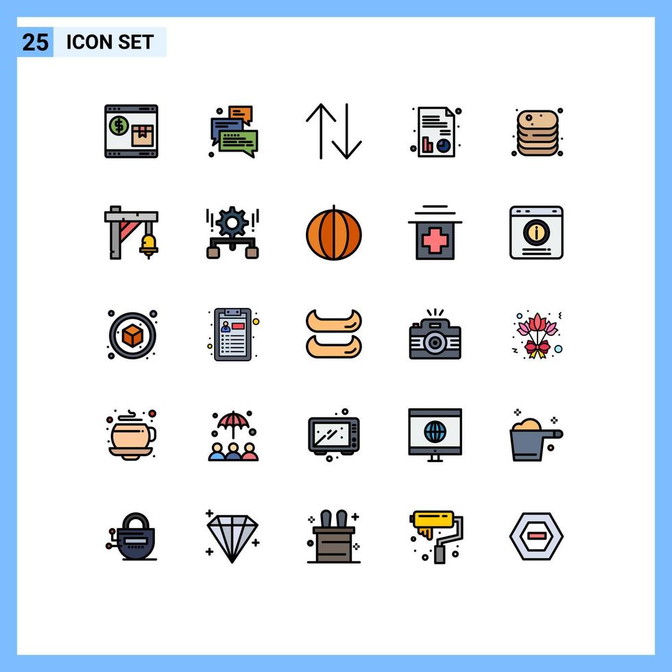25 iconos creativos, signos y símbolos modernos del informe de soporte de gráfico enlatado, elementos de diseño vectorial editables al revés vector