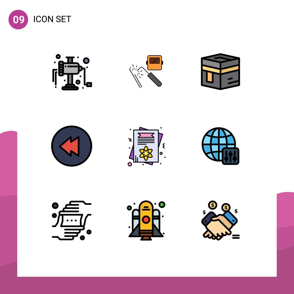 Pictogram Set of 9 Simple Filledline Flat Colors of female card hajj rewind meccah Editable Vector Design Elements