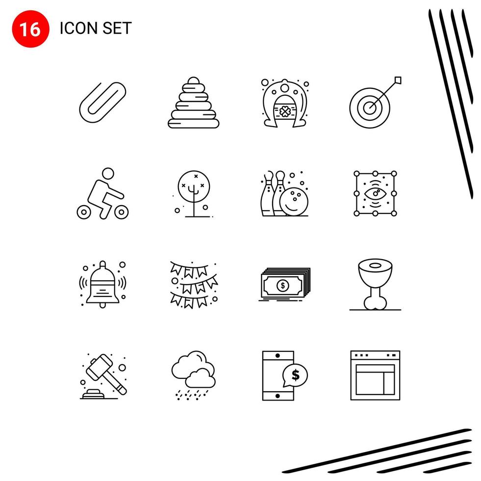 16 Thematic Vector Outlines and Editable Symbols of sport bicycle festival trophy collection Editable Vector Design Elements
