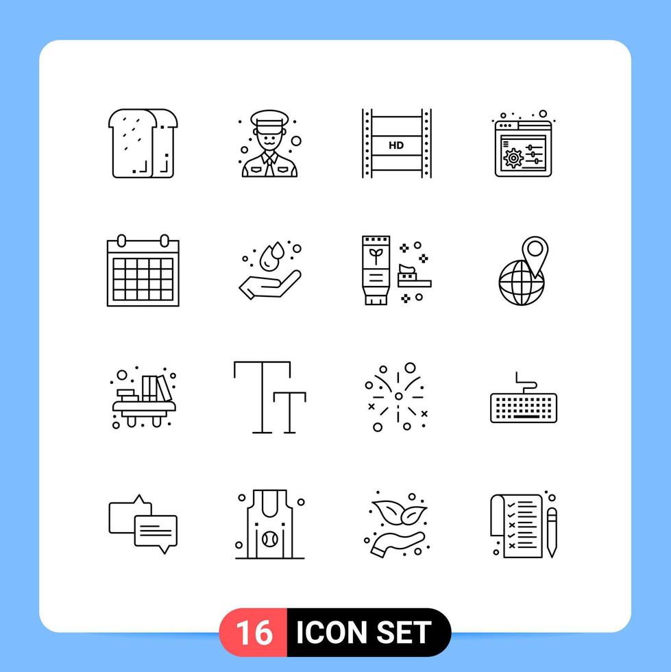 Universal Icon Symbols Group of 16 Modern Outlines of colander panel digital video broadcasting web control high Editable Vector Design Elements