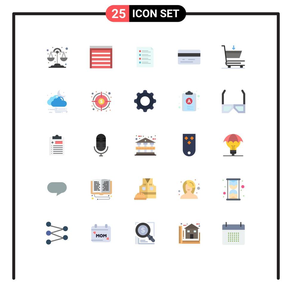 Pack of 25 Modern Flat Colors Signs and Symbols for Web Print Media such as cart credit card check back task Editable Vector Design Elements